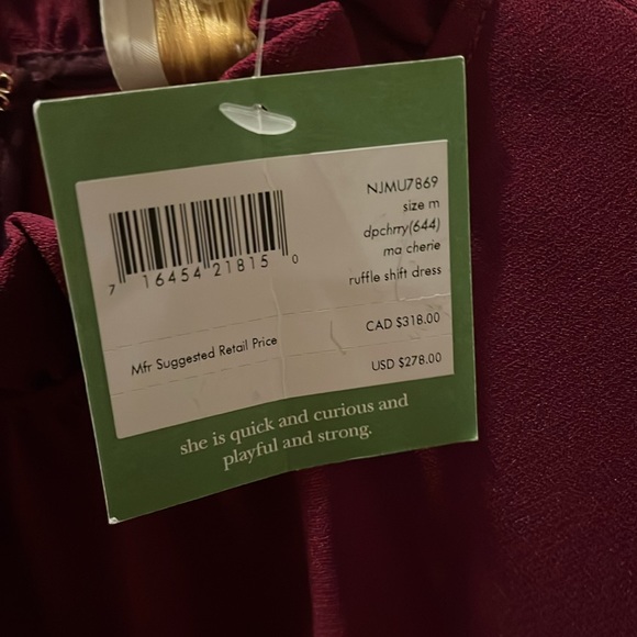 NWT Kate Spade Ruffle Shift Dress Medium in color “Ma Cherie” “My love” - Picture 10 of 12